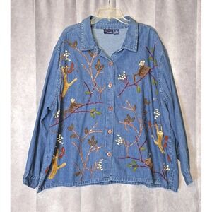 CST Blues 90s Oversized Dark Blue Denim Button Up with Felt Monkeys Size 4X